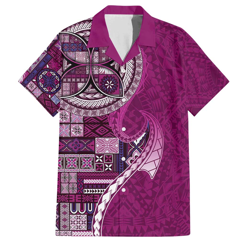Samoan Siapo Art Tattoo Polynesian Pattern Family Matching Off Shoulder Maxi Dress and Hawaiian Shirt Pink Color - undefined