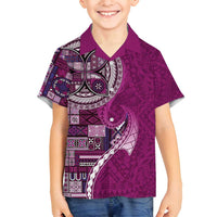 Samoan Siapo Art Tattoo Polynesian Pattern Family Matching Off Shoulder Maxi Dress and Hawaiian Shirt Pink Color - undefined