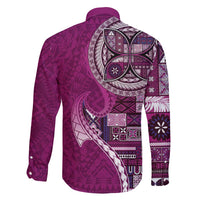 Samoan Siapo Art Tattoo Polynesian Pattern Family Matching Off Shoulder Short Dress and Hawaiian Shirt Pink Color LT03 - Polynesian Pride