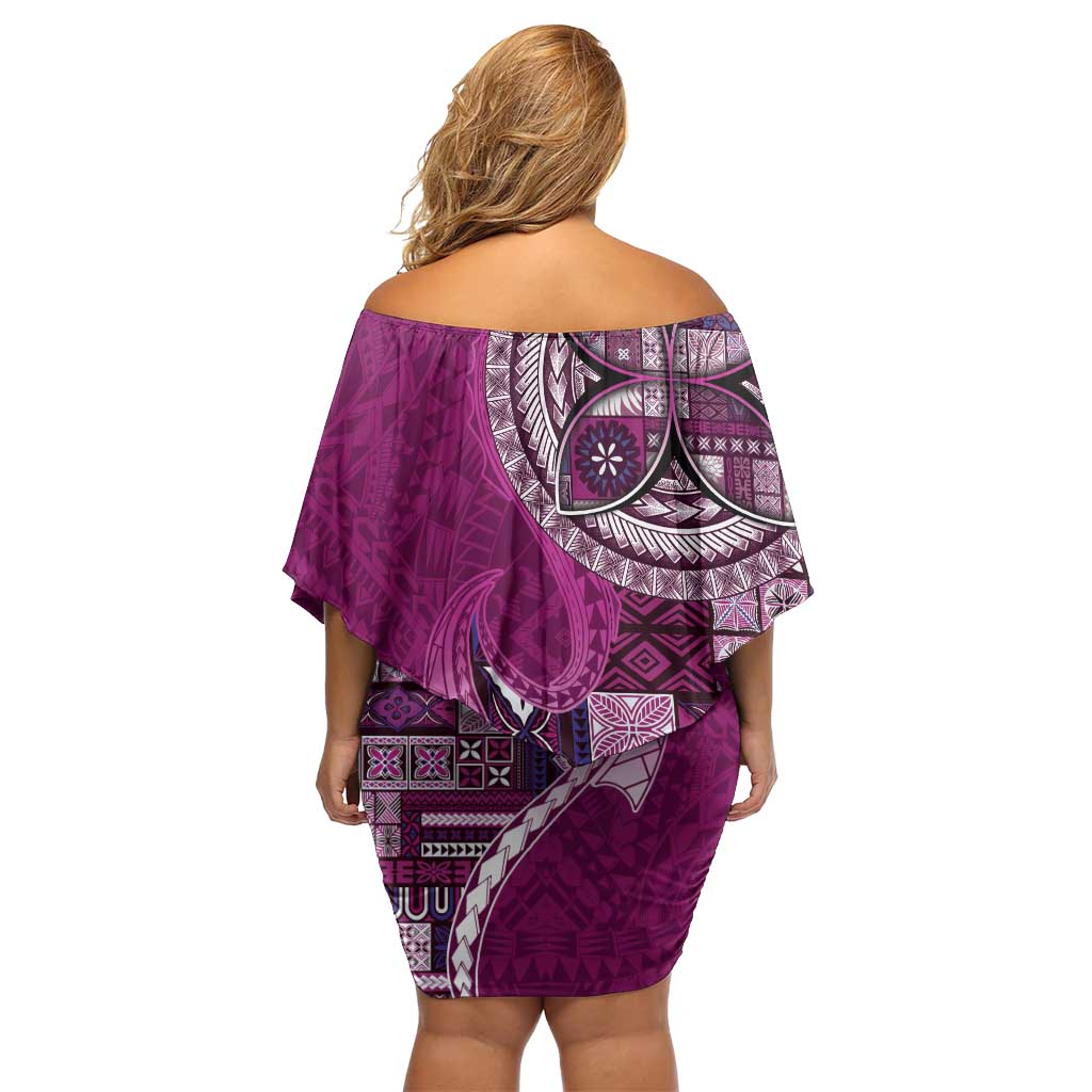Samoan Siapo Art Tattoo Polynesian Pattern Family Matching Off Shoulder Short Dress and Hawaiian Shirt Pink Color LT03 - Polynesian Pride