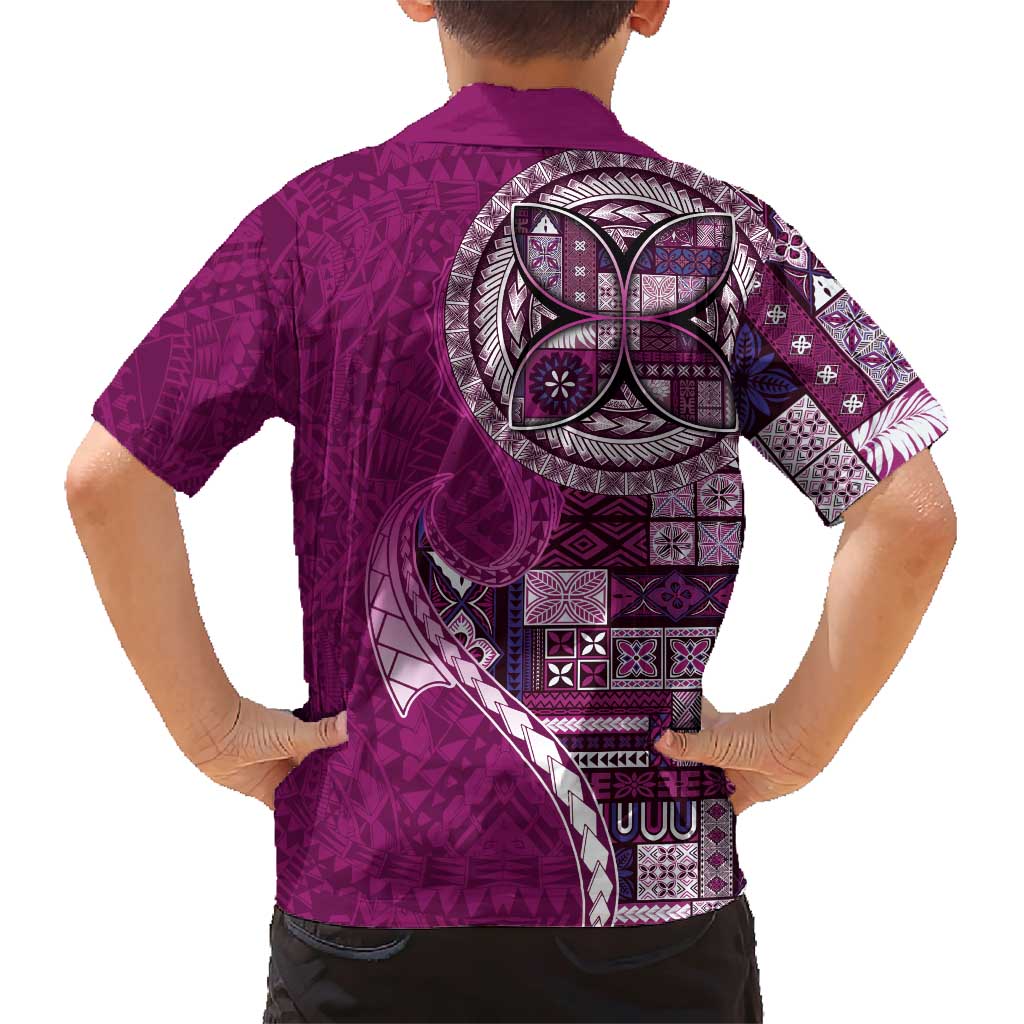 Samoan Siapo Art Tattoo Polynesian Pattern Family Matching Short Sleeve Bodycon Dress and Hawaiian Shirt Pink Color LT03 - Polynesian Pride