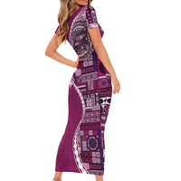 Samoan Siapo Art Tattoo Polynesian Pattern Family Matching Short Sleeve Bodycon Dress and Hawaiian Shirt Pink Color LT03 - Polynesian Pride