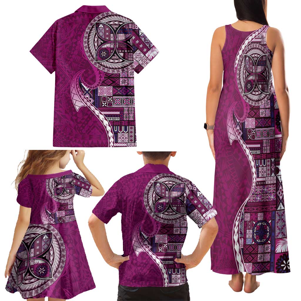 Samoan Siapo Art Tattoo Polynesian Pattern Family Matching Tank Maxi Dress and Hawaiian Shirt Pink Color LT03 - Polynesian Pride
