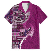 Samoan Siapo Art Tattoo Polynesian Pattern Family Matching Tank Maxi Dress and Hawaiian Shirt Pink Color LT03 Dad's Shirt - Short Sleeve Pink - Polynesian Pride