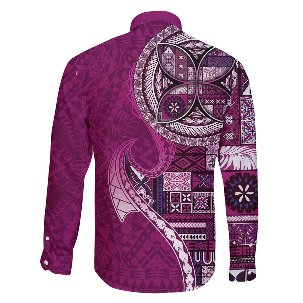 Samoan Siapo Art Tattoo Polynesian Pattern Family Matching Tank Maxi Dress and Hawaiian Shirt Pink Color LT03 - Polynesian Pride
