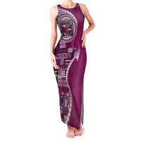 Samoan Siapo Art Tattoo Polynesian Pattern Family Matching Tank Maxi Dress and Hawaiian Shirt Pink Color LT03 Mom's Dress Pink - Polynesian Pride