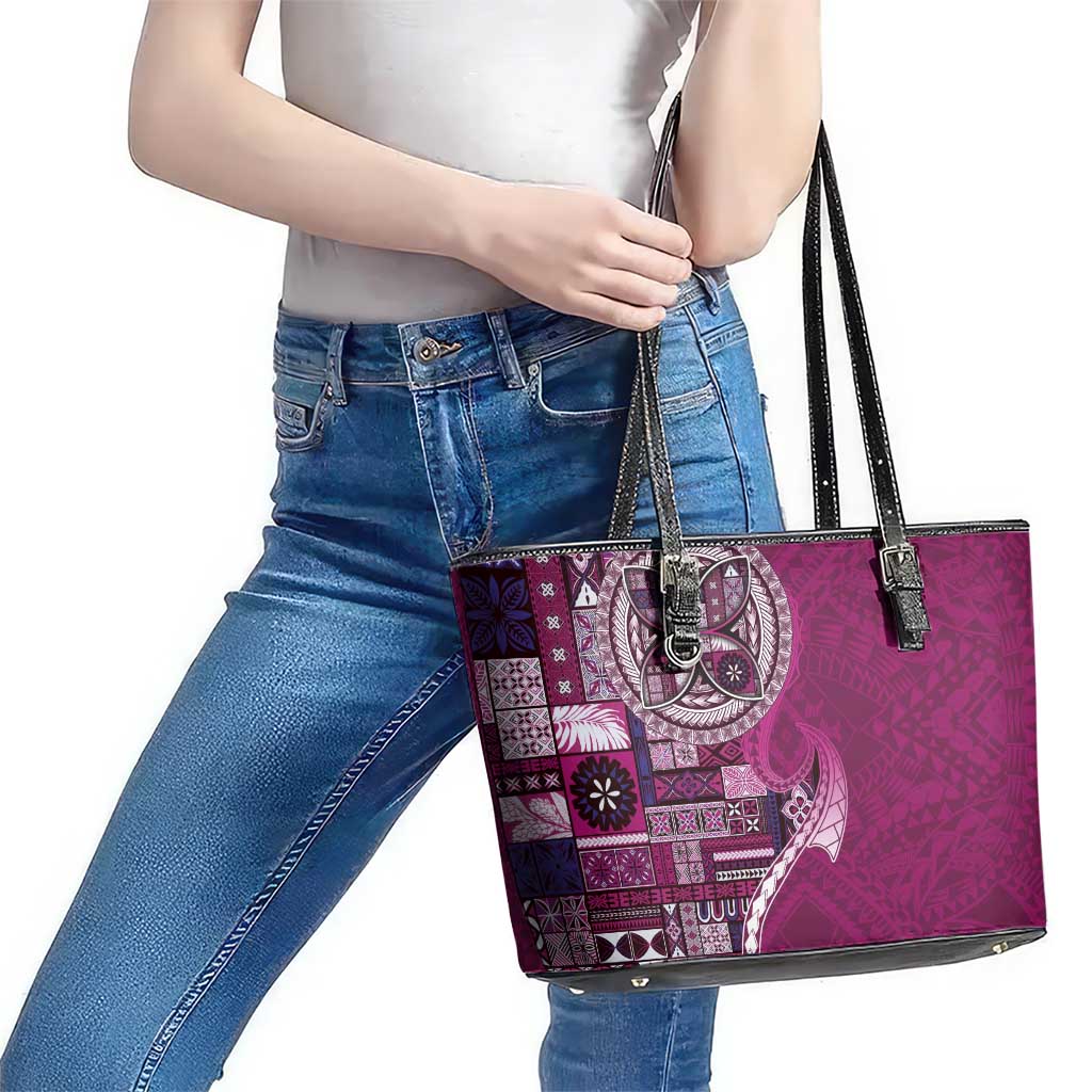Samoan Siapo Art Tattoo Polynesian Pattern Leather Tote Bag Pink Color LT03 - Polynesian Pride