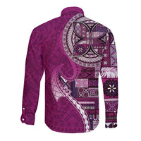 Samoan Siapo Art Tattoo Polynesian Pattern Long Sleeve Button Shirt Pink Color - Polynesian Pride