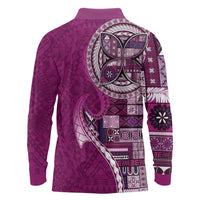 Samoan Siapo Art Tattoo Polynesian Pattern Long Sleeve Polo Shirt Pink Color - Polynesian Pride