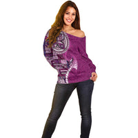 Samoan Siapo Art Tattoo Polynesian Pattern Off Shoulder Sweater Pink Color - Polynesian Pride