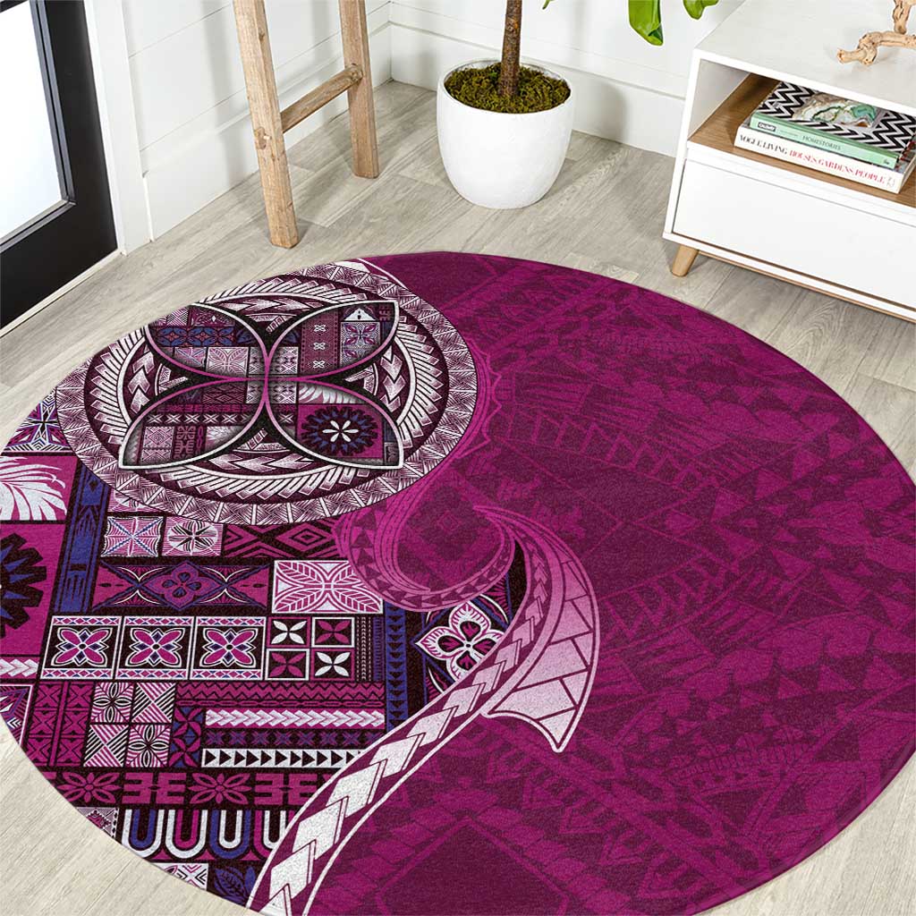 Samoan Siapo Art Tattoo Polynesian Pattern Round Carpet Pink Color - Polynesian Pride
