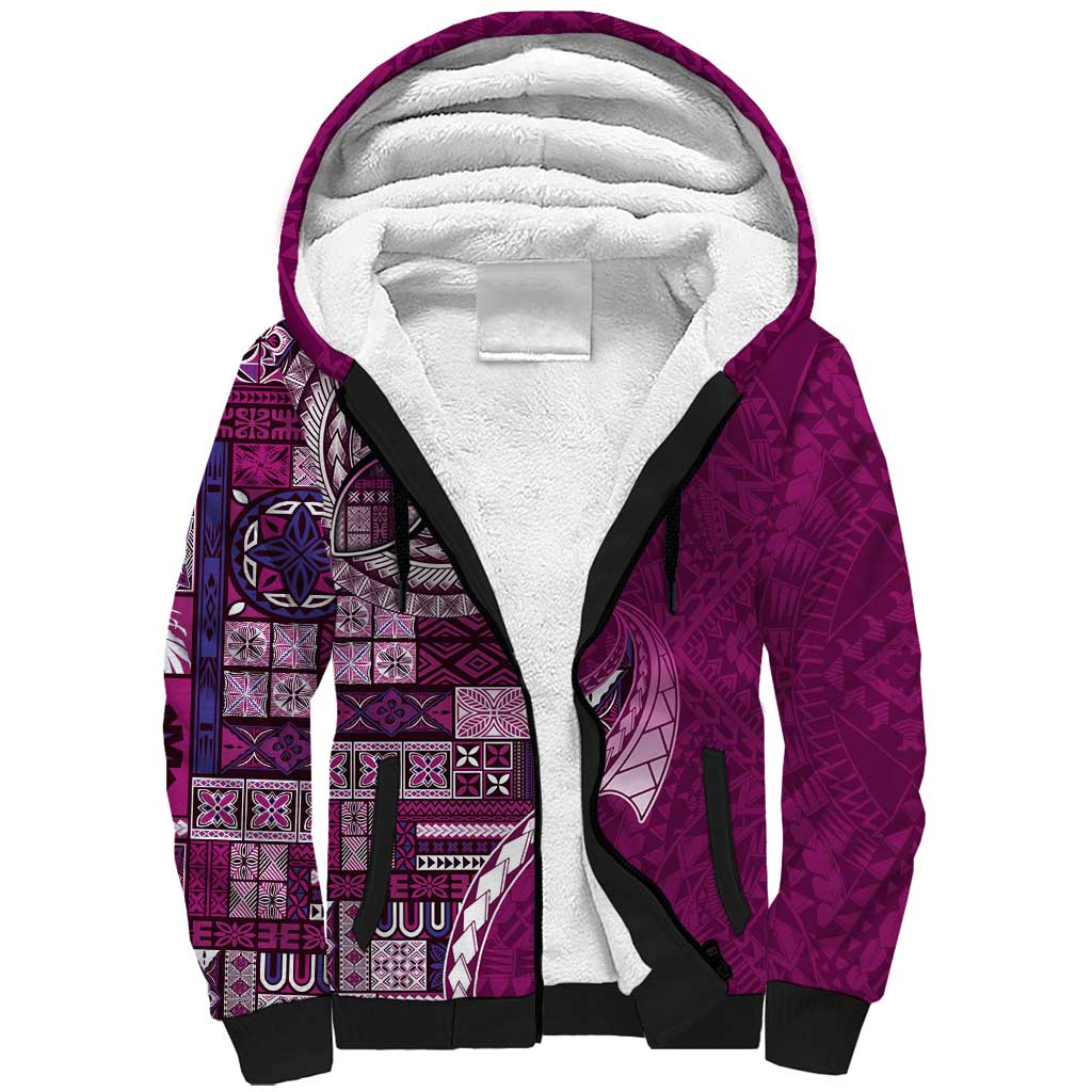 Samoan Siapo Art Tattoo Polynesian Pattern Sherpa Hoodie Pink Color - Polynesian Pride