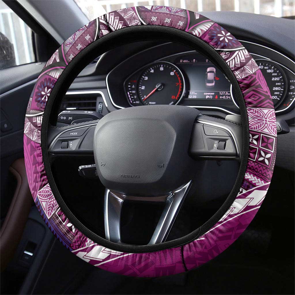 Samoan Siapo Art Tattoo Polynesian Pattern Steering Wheel Cover Pink Color LT03 - Polynesian Pride