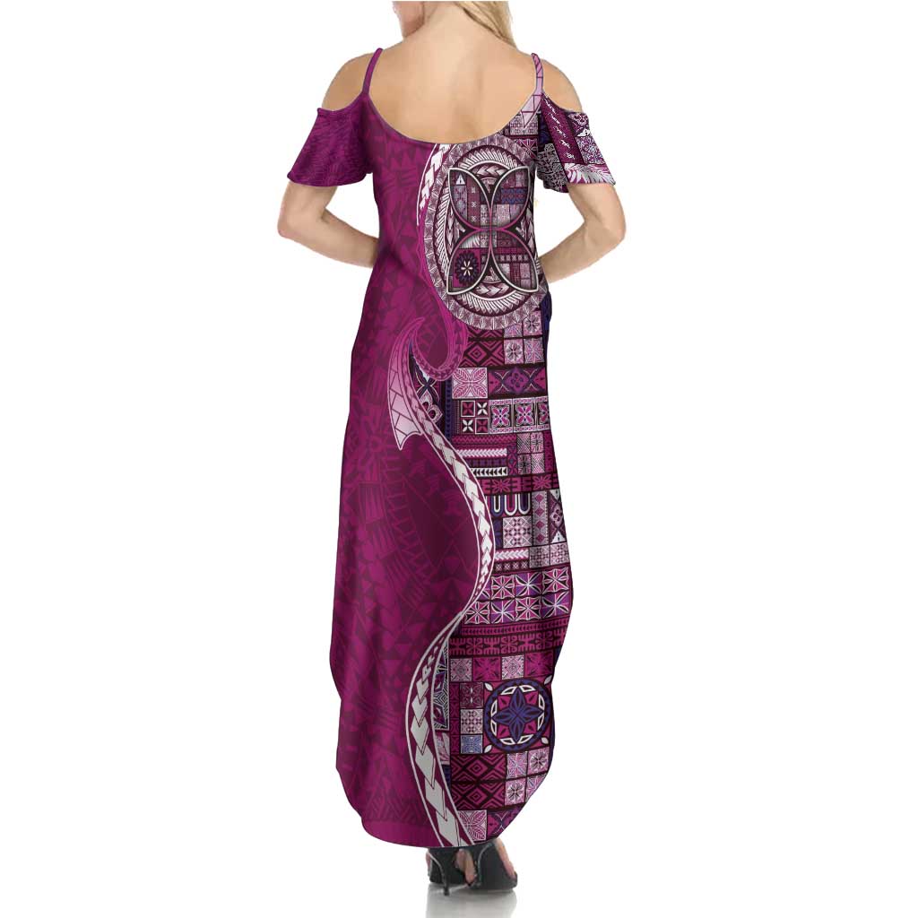 Samoan Siapo Art Tattoo Polynesian Pattern Summer Maxi Dress Pink Color - Polynesian Pride