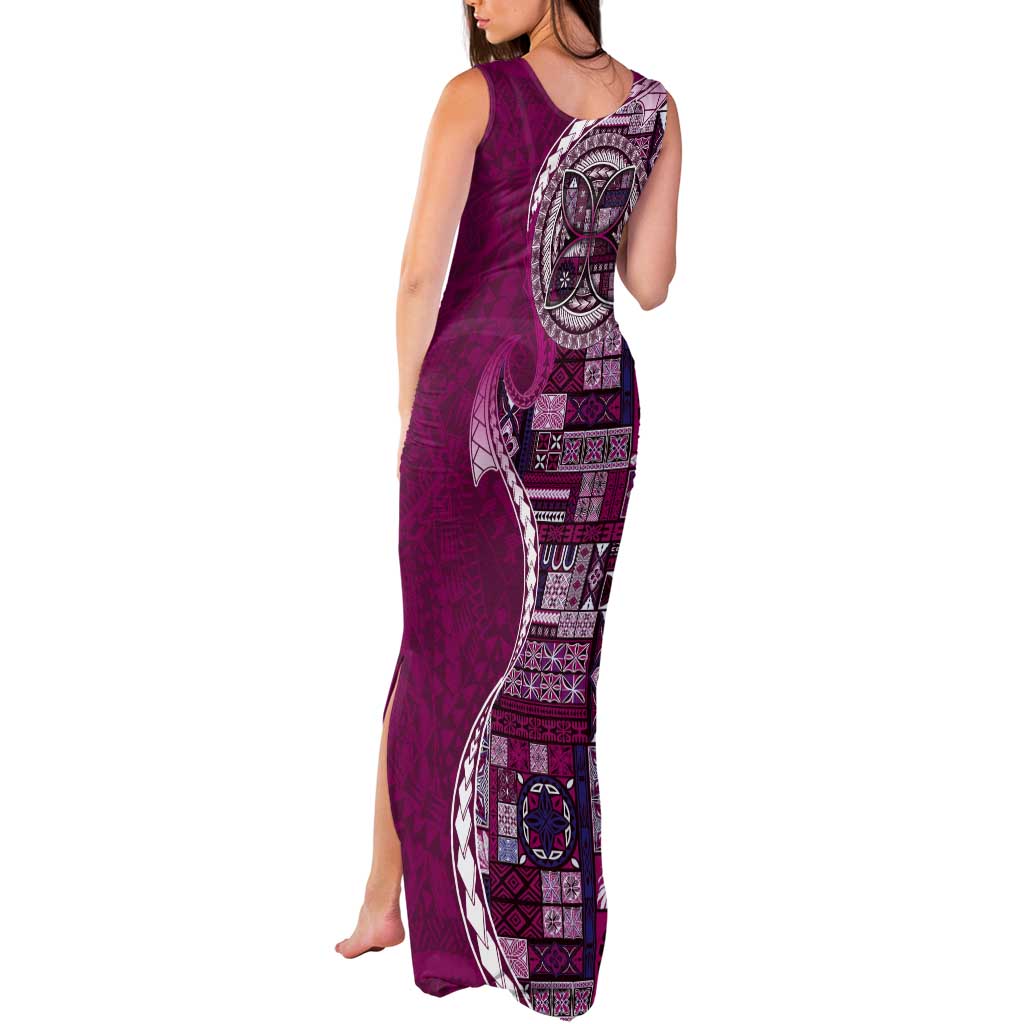 Samoan Siapo Art Tattoo Polynesian Pattern Tank Maxi Dress Pink Color - Polynesian Pride