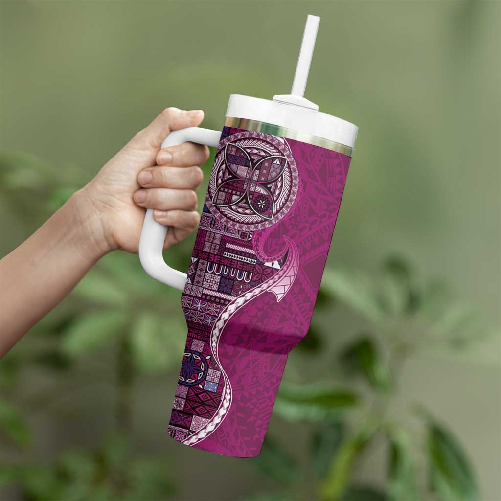 Samoan Siapo Art Tattoo Polynesian Pattern Tumbler With Handle Pink Color - Polynesian Pride
