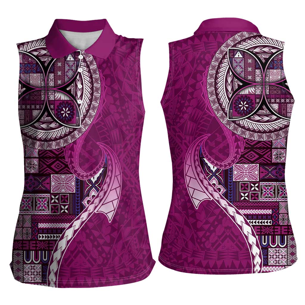 Samoan Siapo Art Tattoo Polynesian Pattern Women Sleeveless Polo Shirt Pink Color - Polynesian Pride