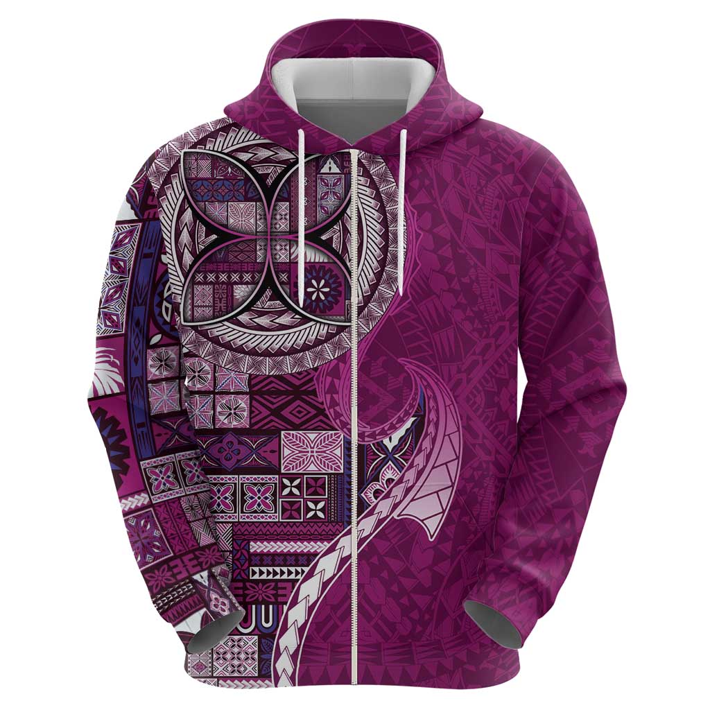 Samoan Siapo Art Tattoo Polynesian Pattern Zip Hoodie Pink Color - Polynesian Pride