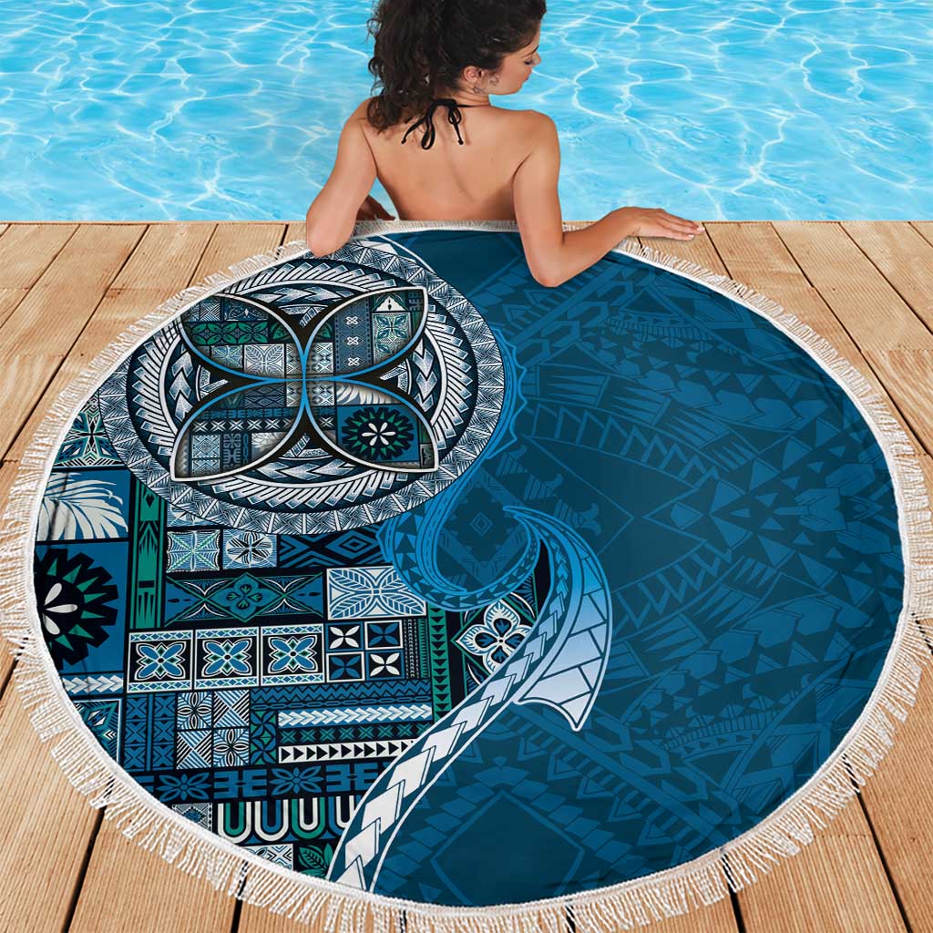 Samoan Siapo Art Tattoo Polynesian Pattern Beach Blanket Teal Color - Polynesian Pride