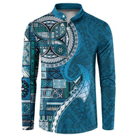 Samoan Siapo Art Tattoo Polynesian Pattern Button Sweatshirt Teal Color - Polynesian Pride