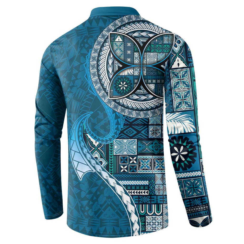 Samoan Siapo Art Tattoo Polynesian Pattern Button Sweatshirt Teal Color - Polynesian Pride