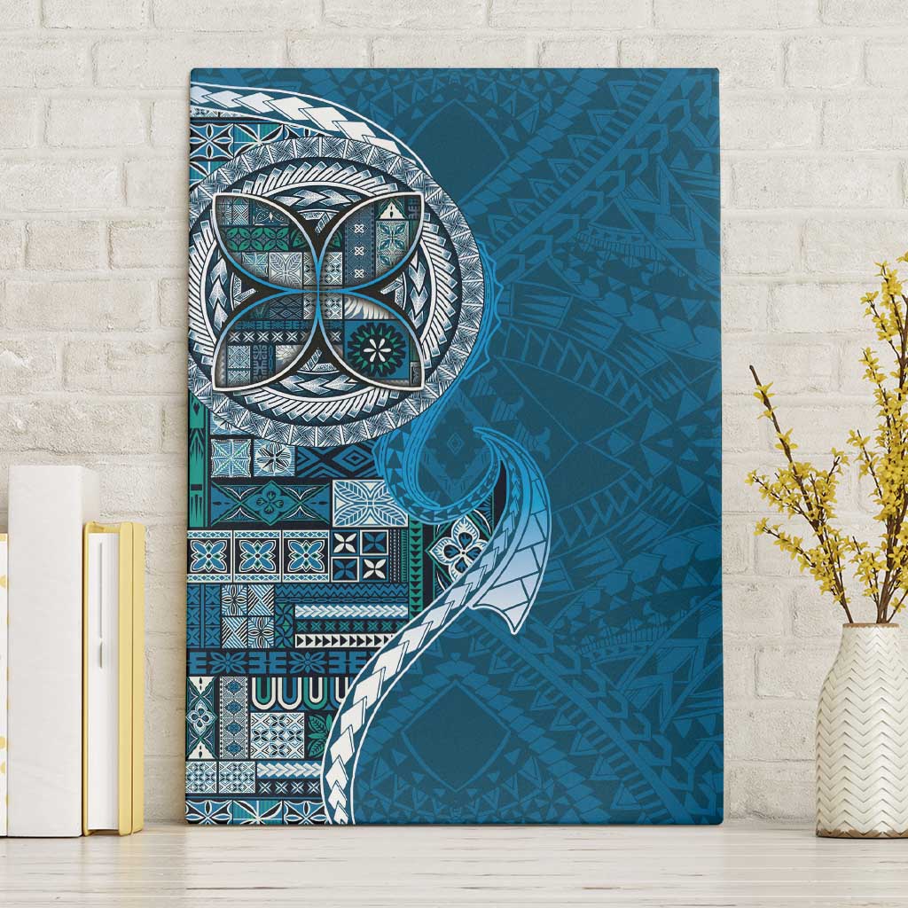 Samoan Siapo Art Tattoo Polynesian Pattern Canvas Wall Art Teal Color - Polynesian Pride