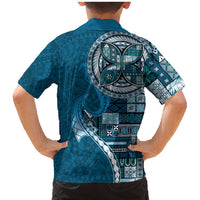 Samoan Siapo Art Tattoo Polynesian Pattern Family Matching Mermaid Dress and Hawaiian Shirt Teal Color LT03 - Polynesian Pride