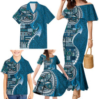 Samoan Siapo Art Tattoo Polynesian Pattern Family Matching Mermaid Dress and Hawaiian Shirt Teal Color LT03 - Polynesian Pride