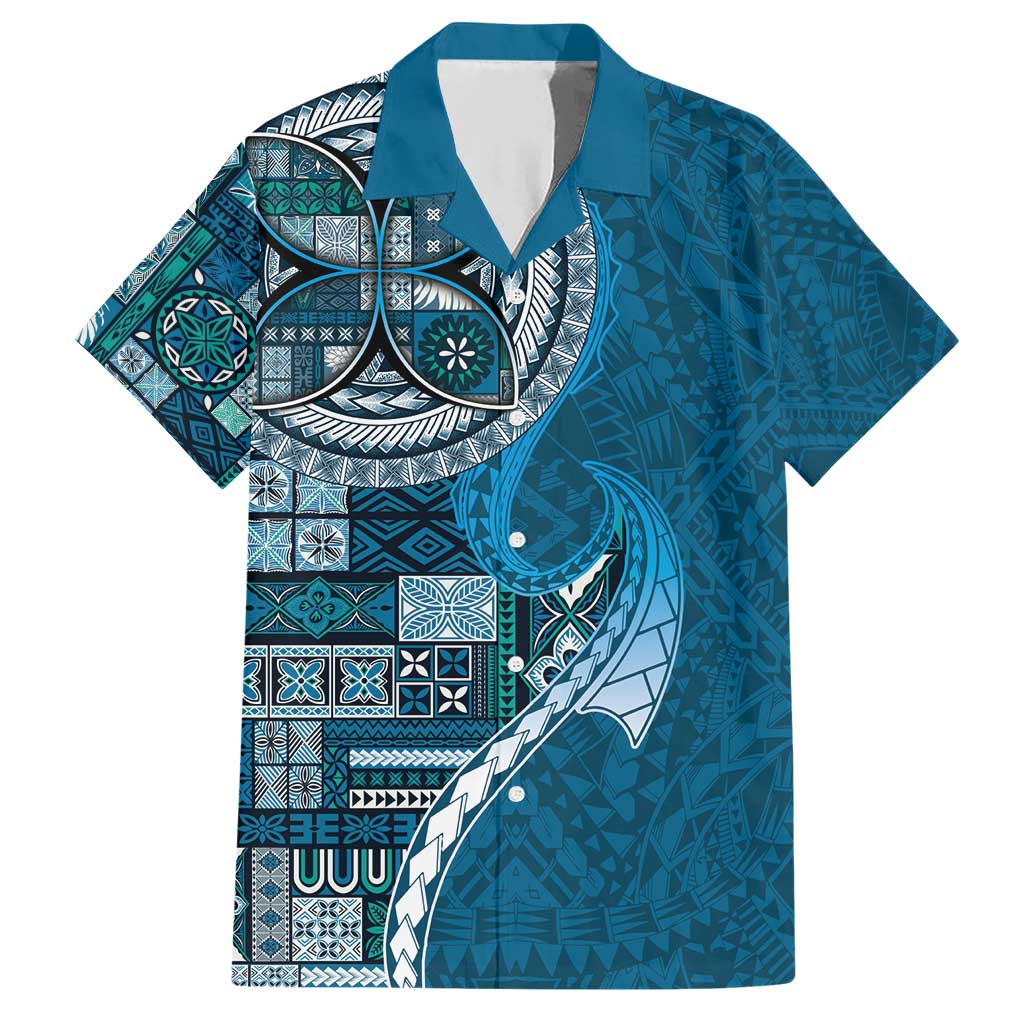 Samoan Siapo Art Tattoo Polynesian Pattern Family Matching Short Sleeve Bodycon Dress and Hawaiian Shirt Teal Color LT03 Dad's Shirt - Short Sleeve Teal - Polynesian Pride