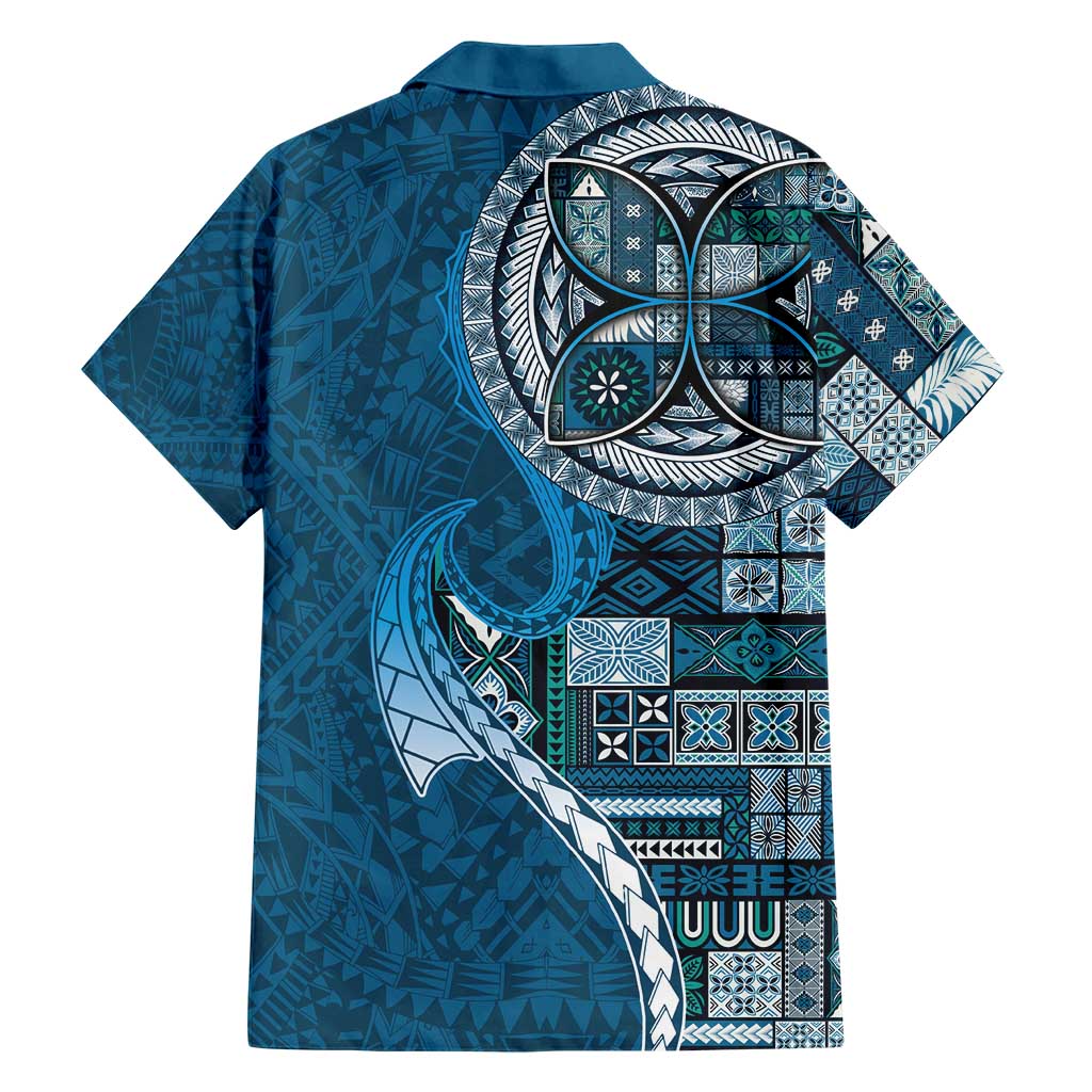 Samoan Siapo Art Tattoo Polynesian Pattern Family Matching Short Sleeve Bodycon Dress and Hawaiian Shirt Teal Color LT03 - Polynesian Pride