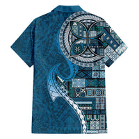 Samoan Siapo Art Tattoo Polynesian Pattern Family Matching Short Sleeve Bodycon Dress and Hawaiian Shirt Teal Color LT03 - Polynesian Pride