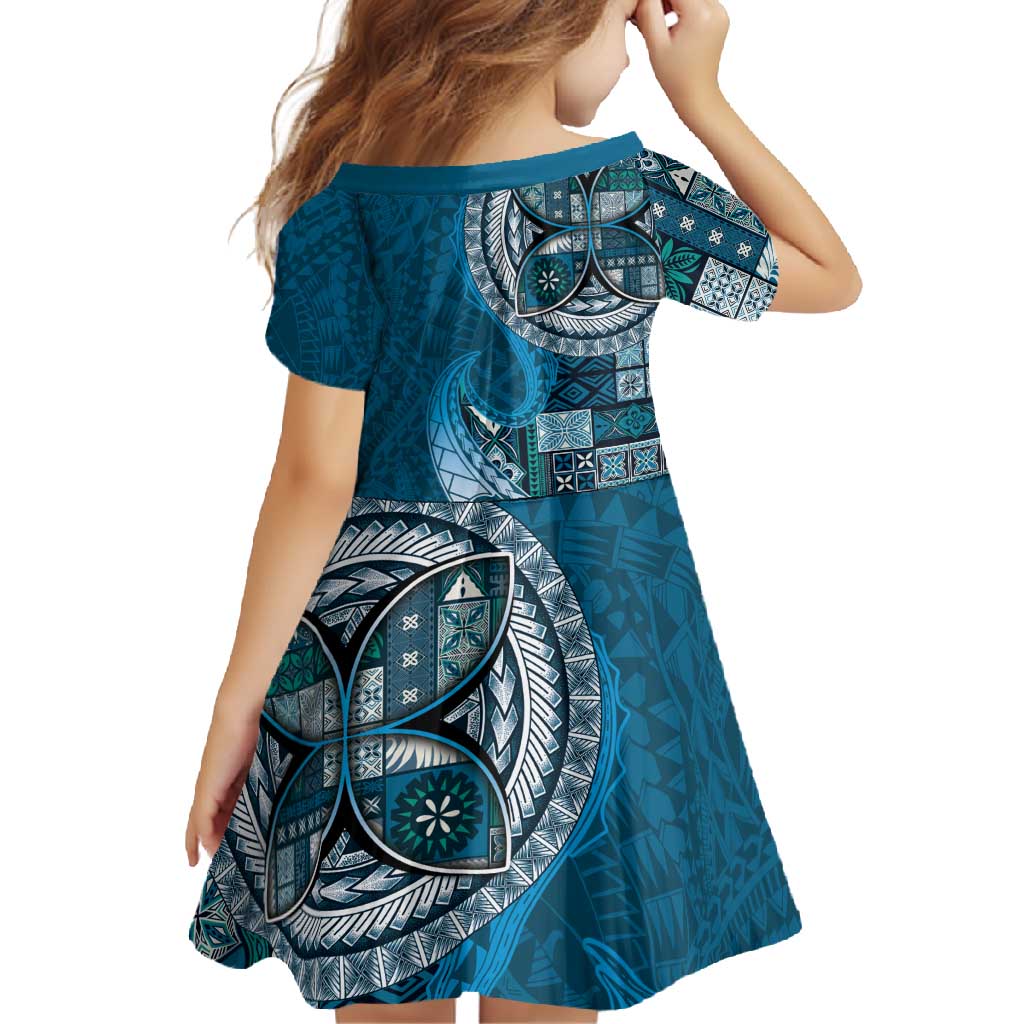 Samoan Siapo Art Tattoo Polynesian Pattern Family Matching Summer Maxi Dress and Hawaiian Shirt Teal Color - Polynesian Pride