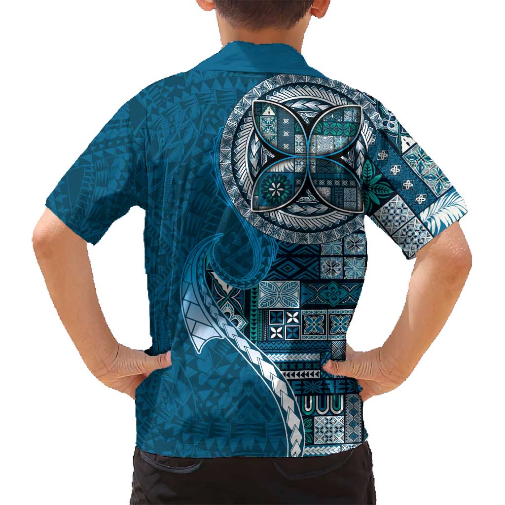 Samoan Siapo Art Tattoo Polynesian Pattern Family Matching Tank Maxi Dress and Hawaiian Shirt Teal Color LT03 - Polynesian Pride