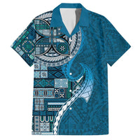 Samoan Siapo Art Tattoo Polynesian Pattern Family Matching Tank Maxi Dress and Hawaiian Shirt Teal Color LT03 Dad's Shirt - Short Sleeve Teal - Polynesian Pride