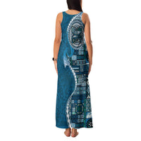 Samoan Siapo Art Tattoo Polynesian Pattern Family Matching Tank Maxi Dress and Hawaiian Shirt Teal Color LT03 - Polynesian Pride