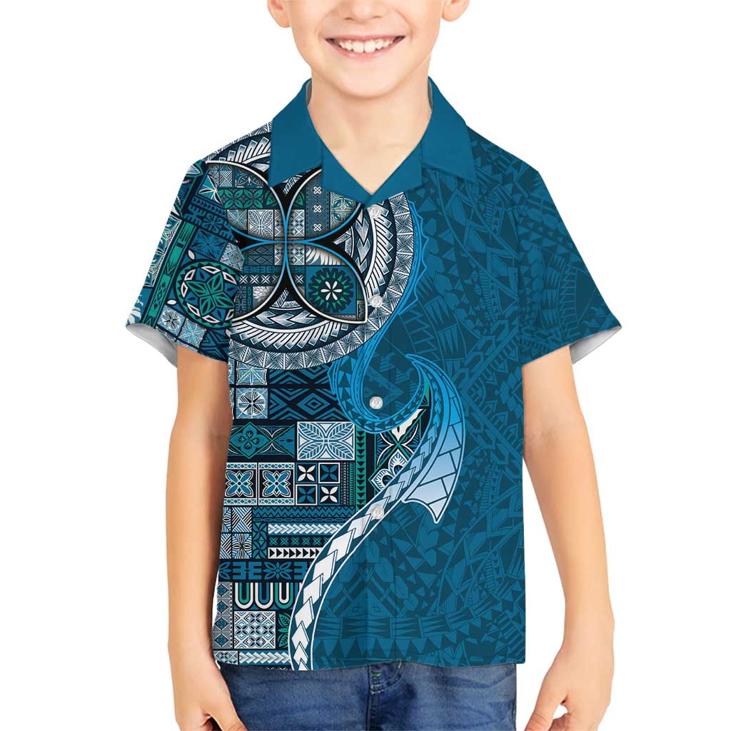 Samoan Siapo Art Tattoo Polynesian Pattern Family Matching Tank Maxi Dress and Hawaiian Shirt Teal Color LT03 Son's Shirt Teal - Polynesian Pride