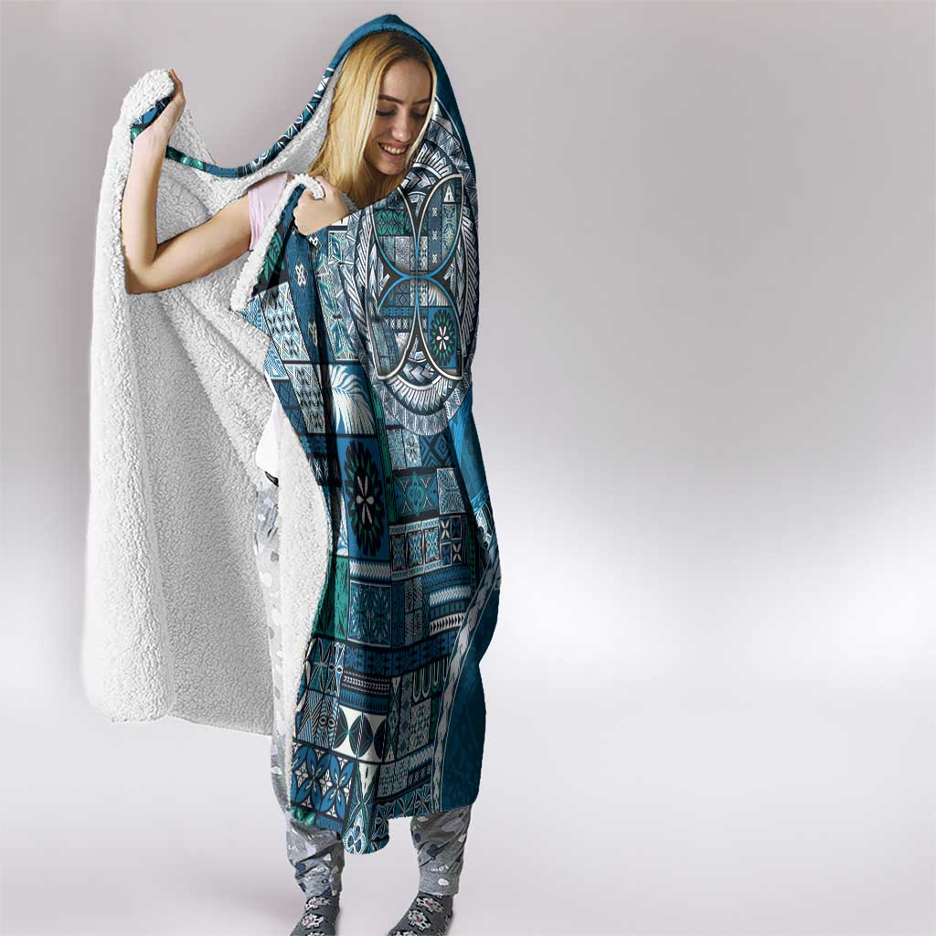 Samoan Siapo Art Tattoo Polynesian Pattern Hooded Blanket Teal Color - Polynesian Pride