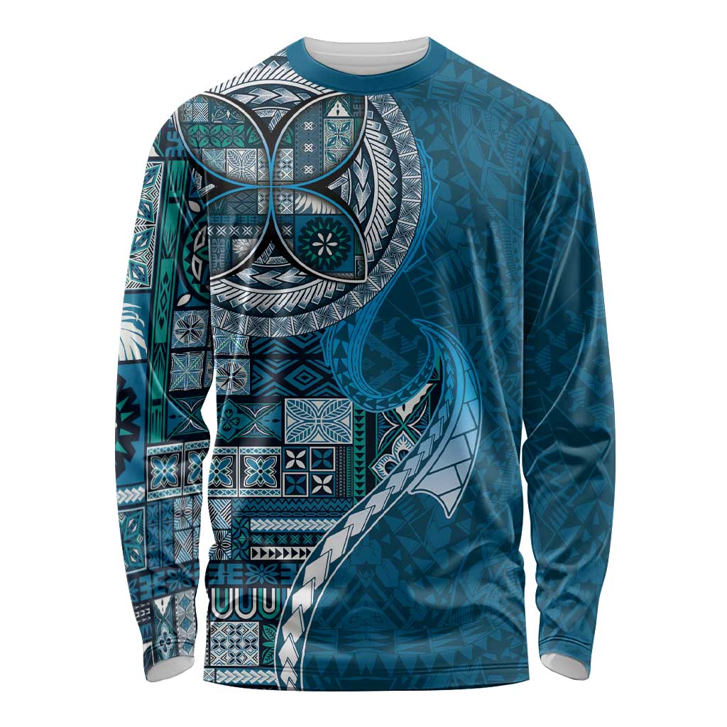 Samoan Siapo Art Tattoo Polynesian Pattern Long Sleeve Shirt Teal Color - Polynesian Pride