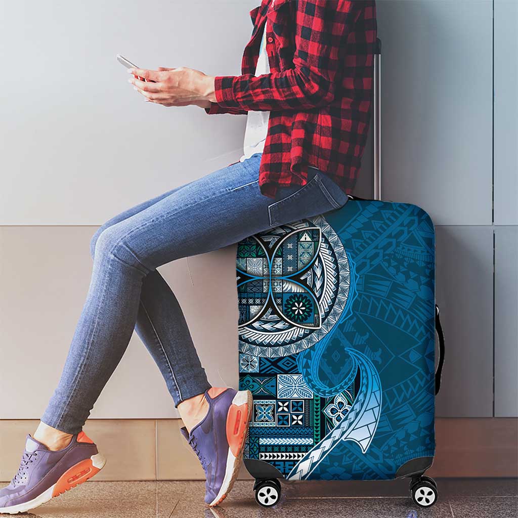 Samoan Siapo Art Tattoo Polynesian Pattern Luggage Cover Teal Color - Polynesian Pride