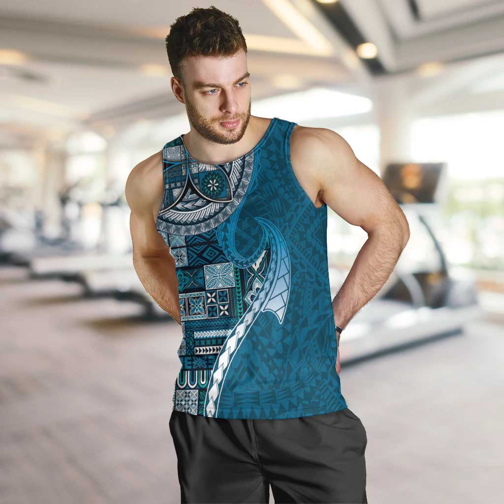 Samoan Siapo Art Tattoo Polynesian Pattern Men Tank Top Teal Color - Polynesian Pride