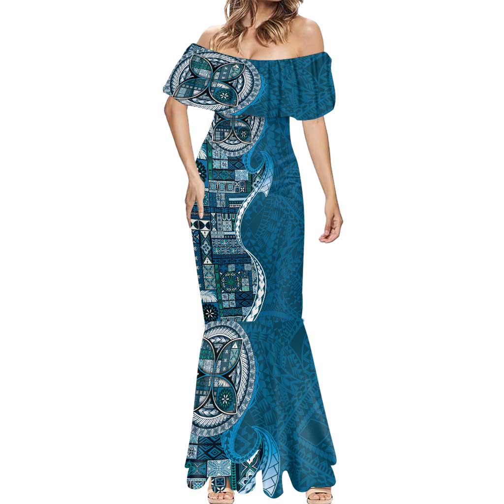 Samoan Siapo Art Tattoo Polynesian Pattern Mermaid Dress Teal Color - Polynesian Pride