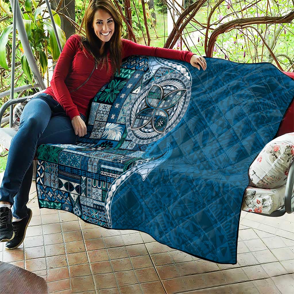 Samoan Siapo Art Tattoo Polynesian Pattern Quilt Teal Color - Polynesian Pride