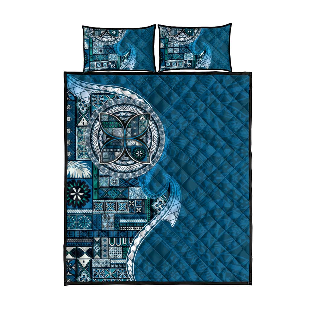 Samoan Siapo Art Tattoo Polynesian Pattern Quilt Bed Set Teal Color - Polynesian Pride