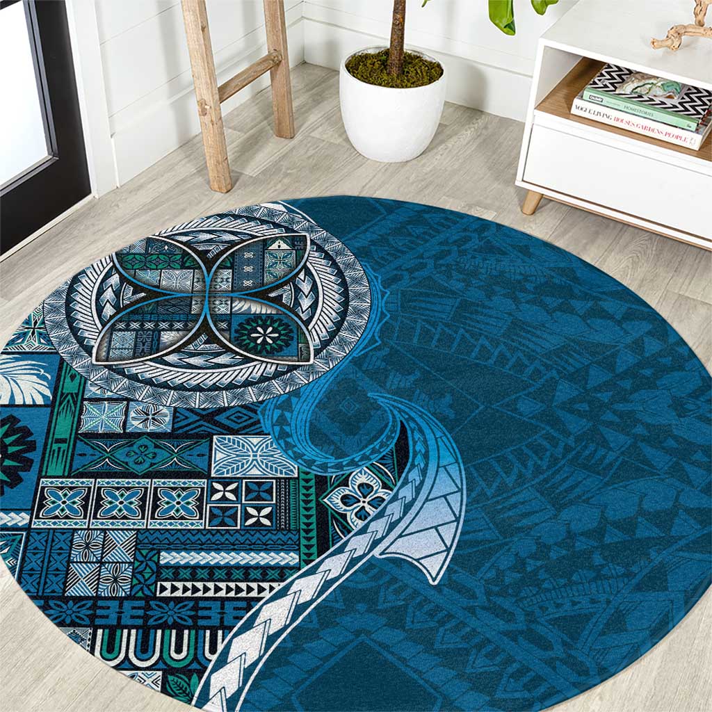 Samoan Siapo Art Tattoo Polynesian Pattern Round Carpet Teal Color - Polynesian Pride