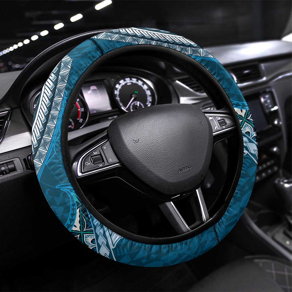 Samoan Siapo Art Tattoo Polynesian Pattern Steering Wheel Cover Teal Color - Polynesian Pride