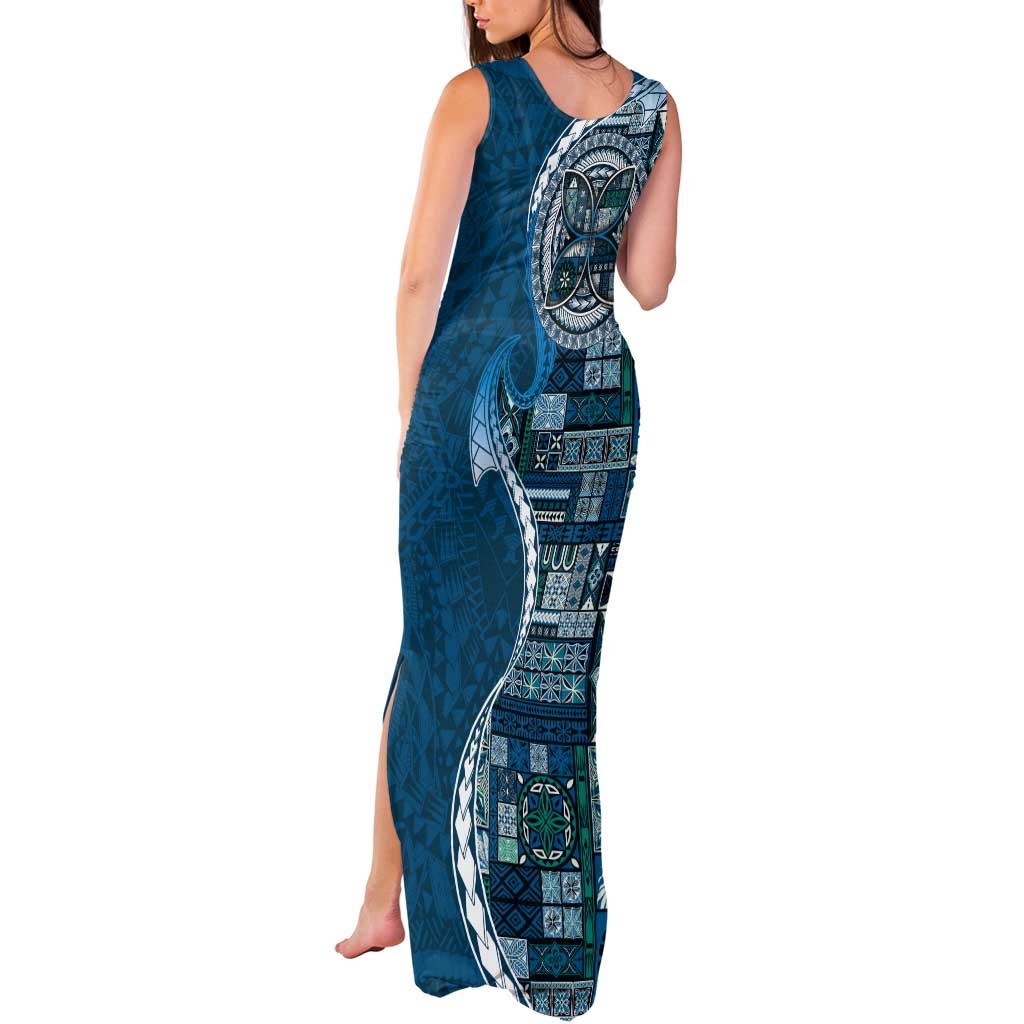 Samoan Siapo Art Tattoo Polynesian Pattern Tank Maxi Dress Teal Color - Polynesian Pride