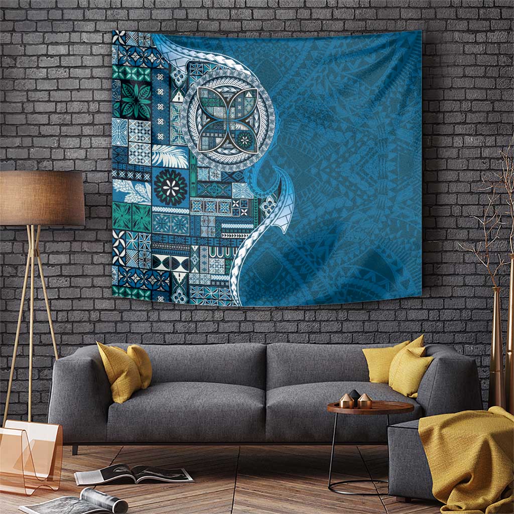 Samoan Siapo Art Tattoo Polynesian Pattern Tapestry Teal Color - Polynesian Pride