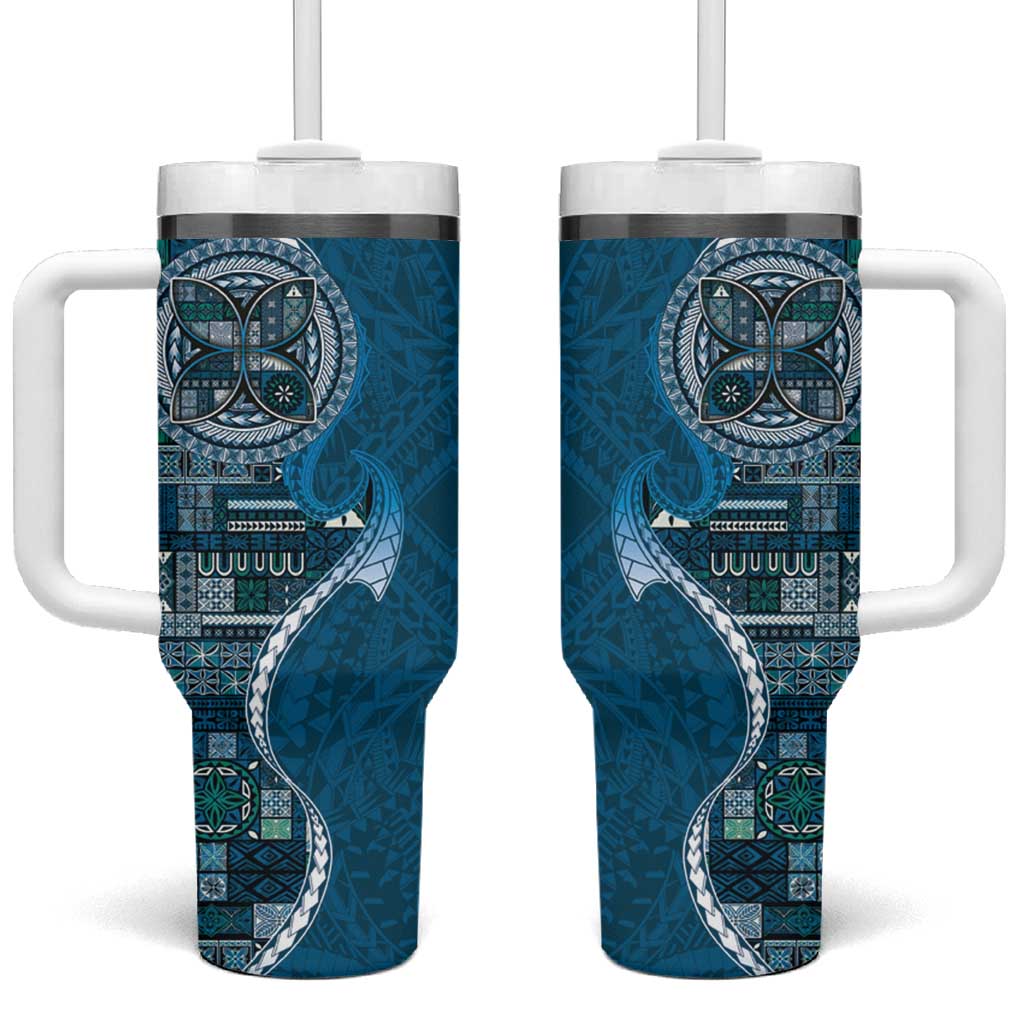 Samoan Siapo Art Tattoo Polynesian Pattern Tumbler With Handle Teal Color - Polynesian Pride