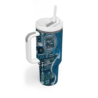 Samoan Siapo Art Tattoo Polynesian Pattern Tumbler With Handle Teal Color - Polynesian Pride