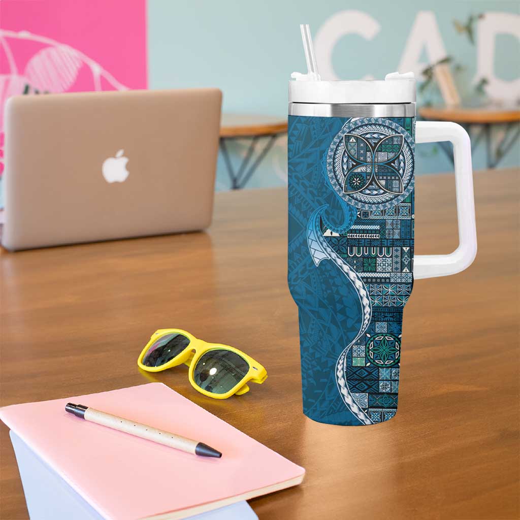 Samoan Siapo Art Tattoo Polynesian Pattern Tumbler With Handle Teal Color - Polynesian Pride